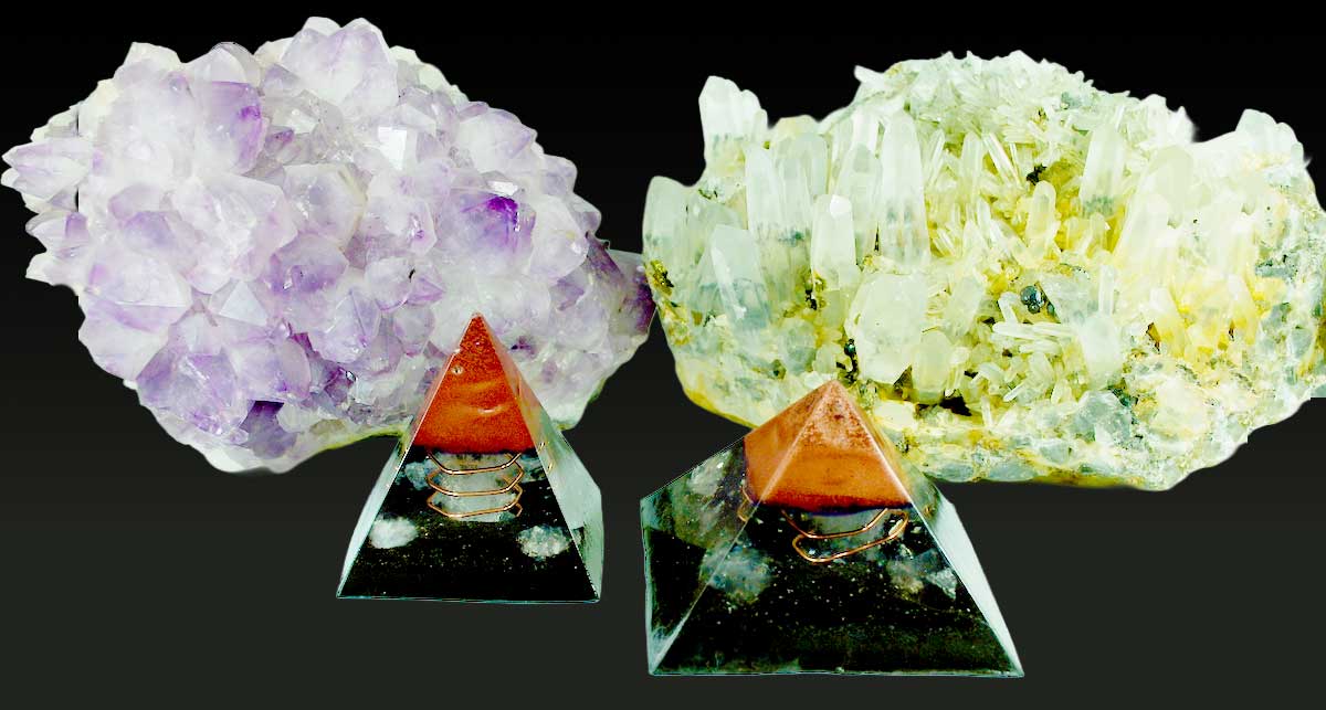Orgonite pyramids and crystals